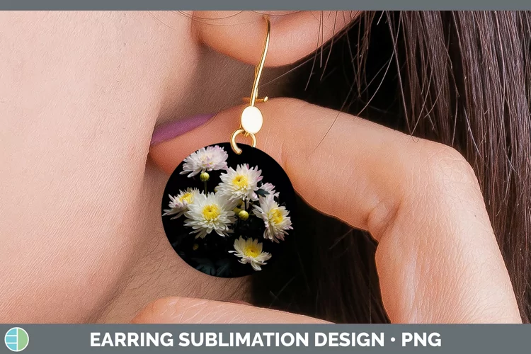 Flowers Chrysanthemum Round Earrings Sublimation Earrings De