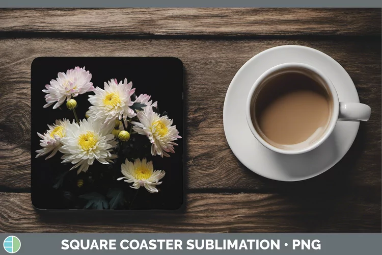 Flowers Chrysanthemum Square Coaster Sublimation Coaster Des