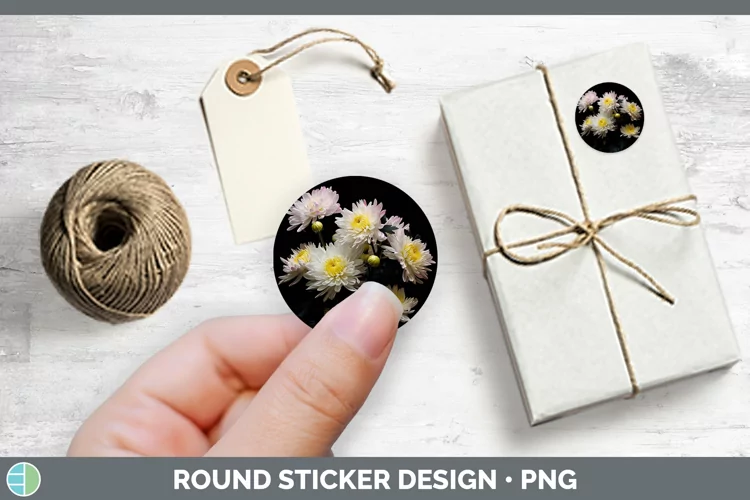 Flowers Chrysanthemum Stickers | Round Labels Designs