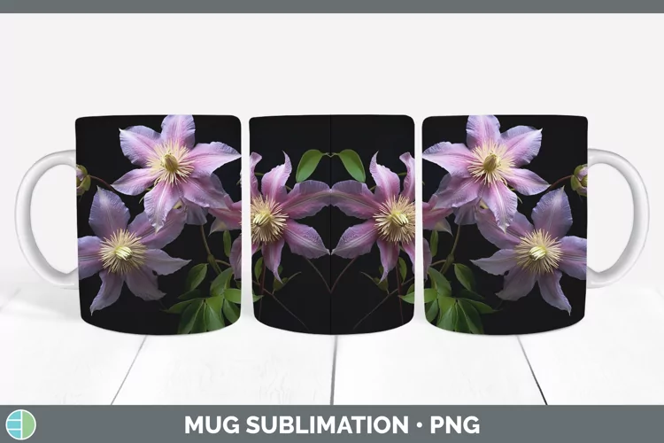 Flowers Clematis Mug Wrap Sublimation Coffee Cup Designs