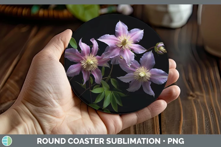Flowers Clematis Round Coaster Sublimation Coaster Designs