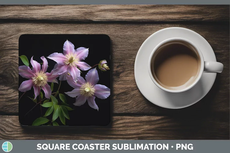 Flowers Clematis Square Coaster Sublimation Coaster Designs