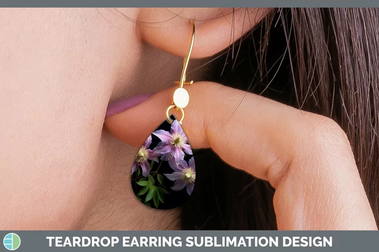 Flowers Clematis Teardrop Earrings Sublimation Earrings Desi