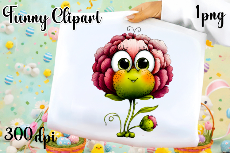 Watercolor funny Flowers Clipart, big eyes