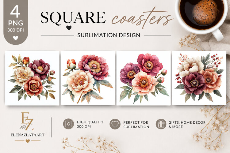 Summer flowers Coaster Design |butterfly Floral png example image 1