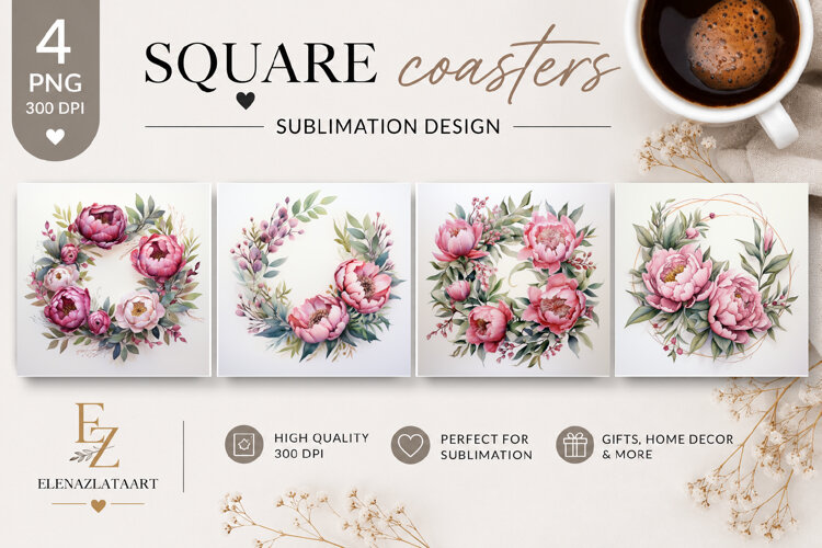 Summer flowers Coaster Design |butterfly Floral png example image 1