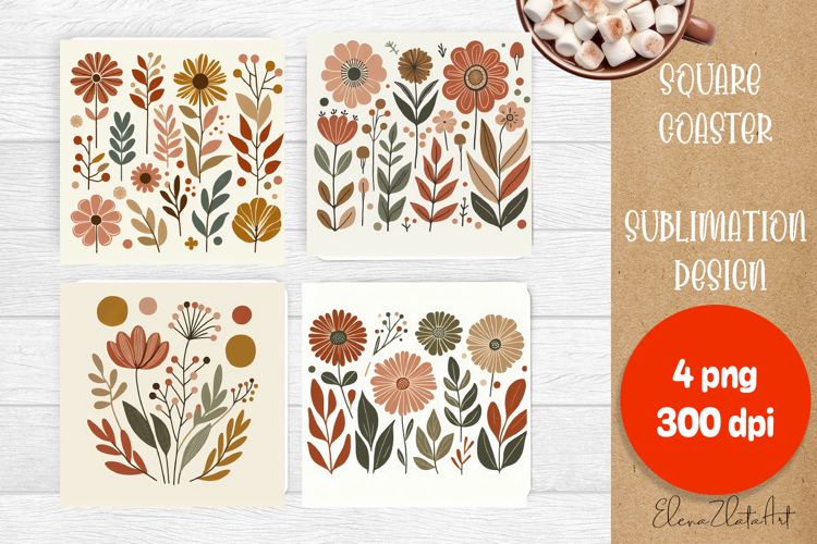 Flowers tile Coaster Design, Summer Coaster
