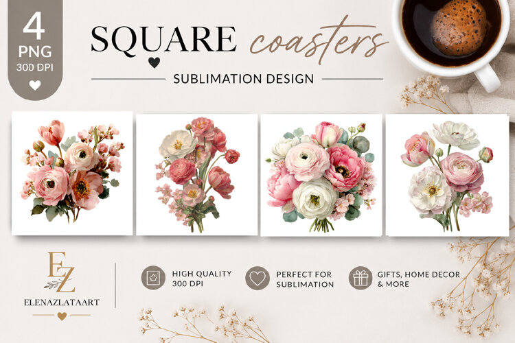 Summer flowers Coaster Design |butterfly Floral png example image 1