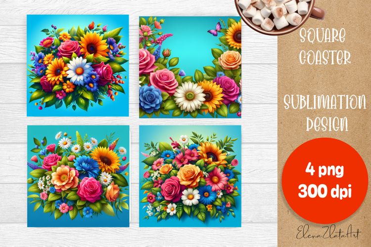 Flowers tile Coaster Design, Summer Coaster