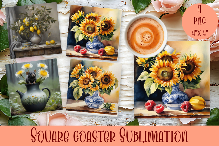 Flower coaster Sublimation Square coaster design Watercolor