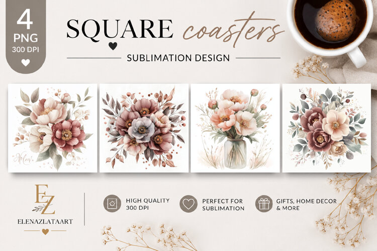 Summer flowers Coaster Design |butterfly Floral png example image 1