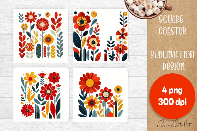 Flowers tile Coaster Design, Summer Coaster