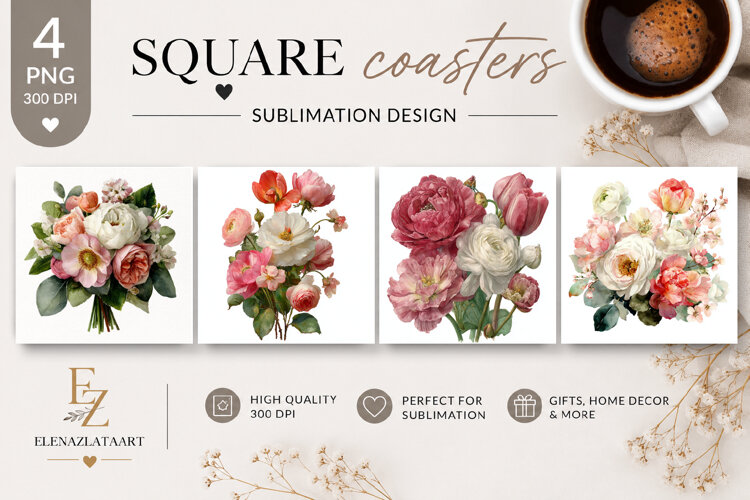 Summer flowers Coaster Design |butterfly Floral png example image 1