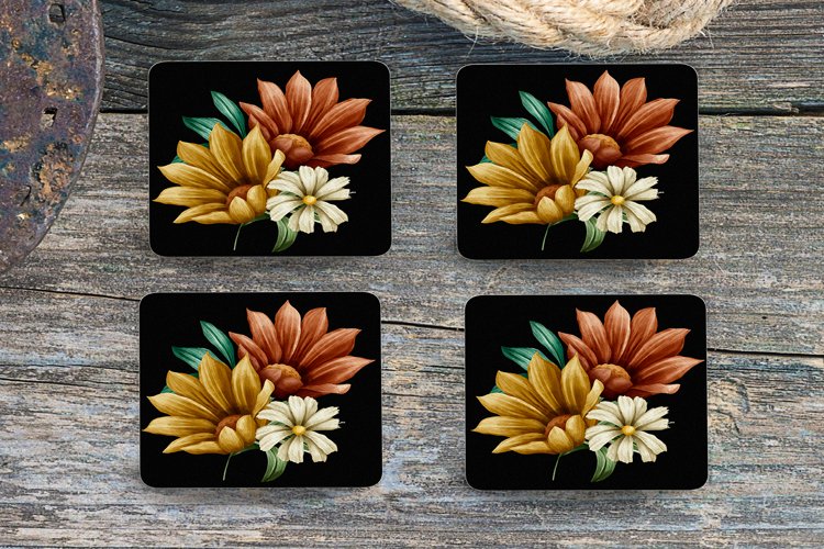 Flowers - 4 Coaster Sublimation - PNG Design