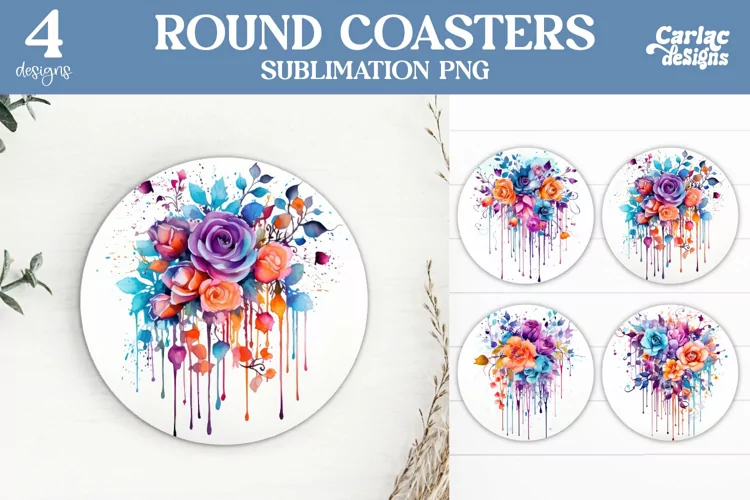 Flowers Coaster Sublimation, Colorful Round Coaster