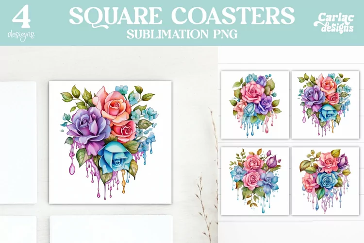Flowers Coaster Sublimation, Colorful Square Coaster