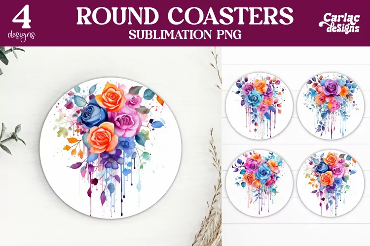 Flowers Coaster Sublimation, Colorful Round Coaster