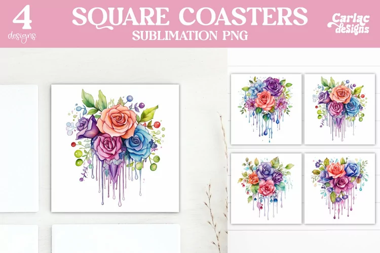 Flowers Coaster Sublimation, Colorful Square Coaster