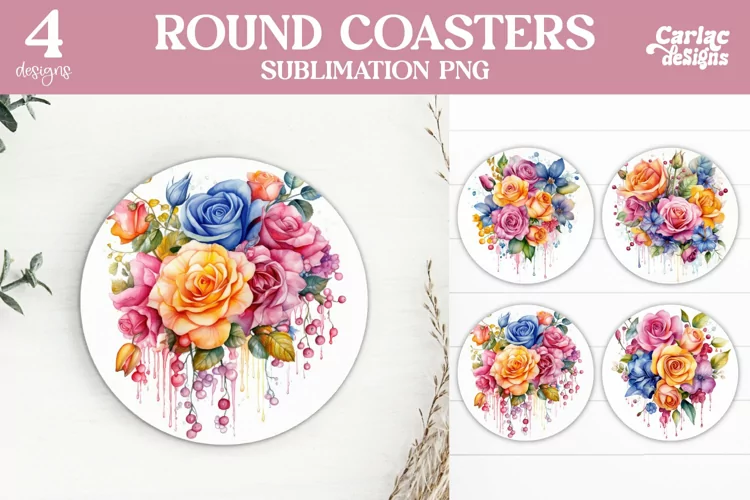 Flowers Coaster Sublimation, Colorful coasters