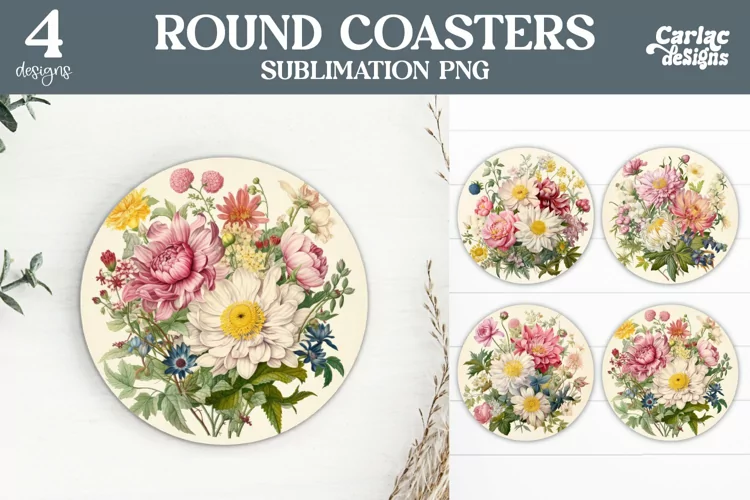 Flowers Coaster Sublimation, Vintage Round Coaster
