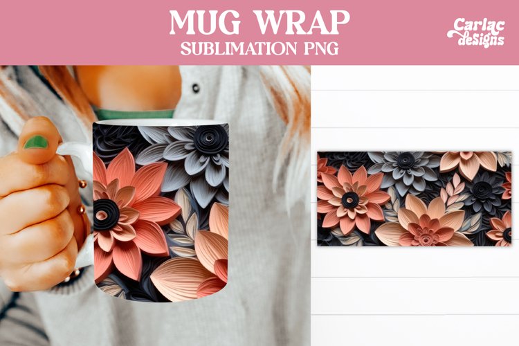 Mug Sublimation Wrap Design, Flowers Coffee Mug Design