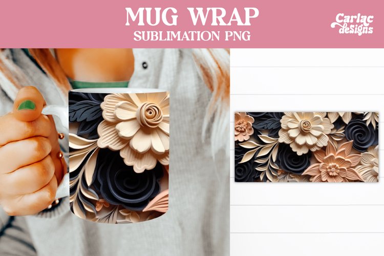 Mug Sublimation Wrap Design, Flowers Coffee Mug Design
