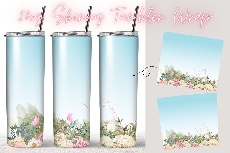 Flower watercolor 20oz Skinny Coffee Tumbler Wrap