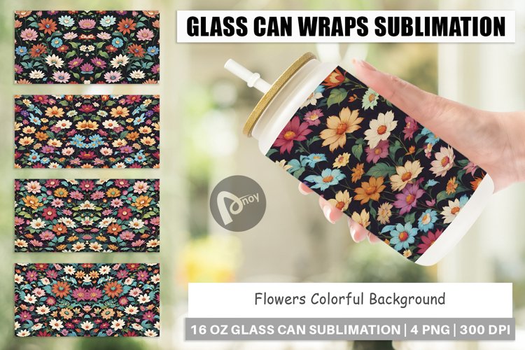 Glass Can Wraps Flowers Colorful example image 1