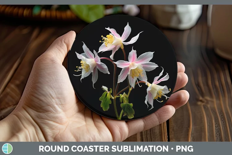Flowers Columbine Round Coaster Sublimation Coaster Designs