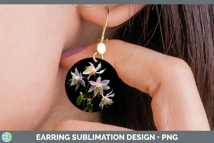 Flowers Columbine Round Earrings Sublimation Earrings Design