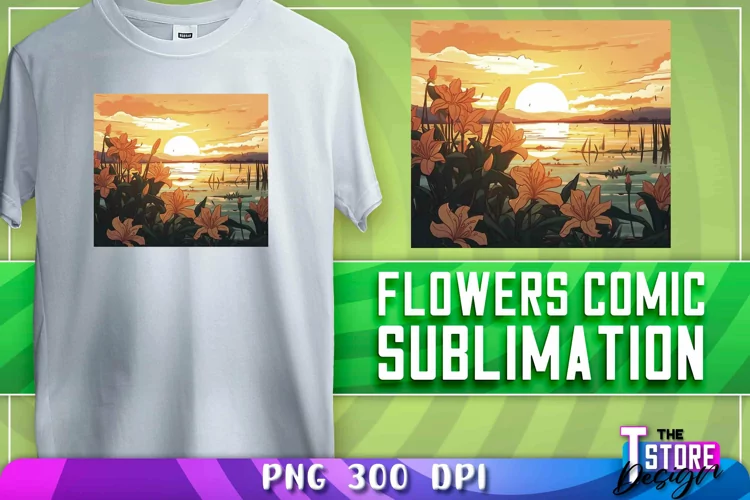 Flowers Comic Sublimation | T-Shirt Design | PNG Sublimation