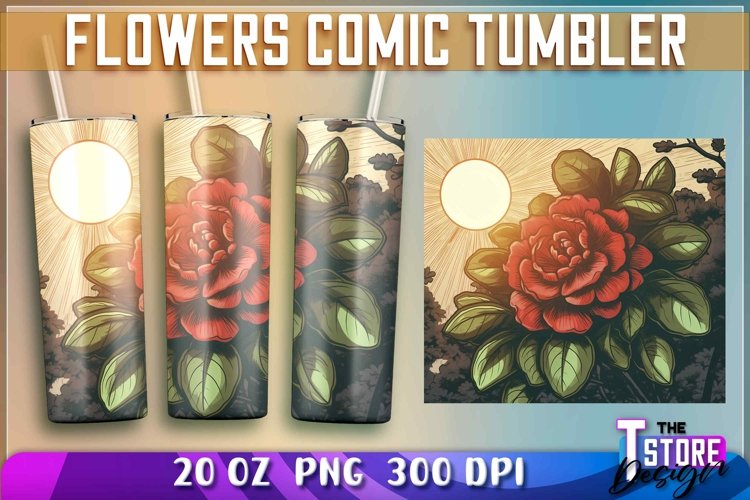 Flowers Comic Tumblers Wrap 20 oz. | Sublimation PNG Design example image 1