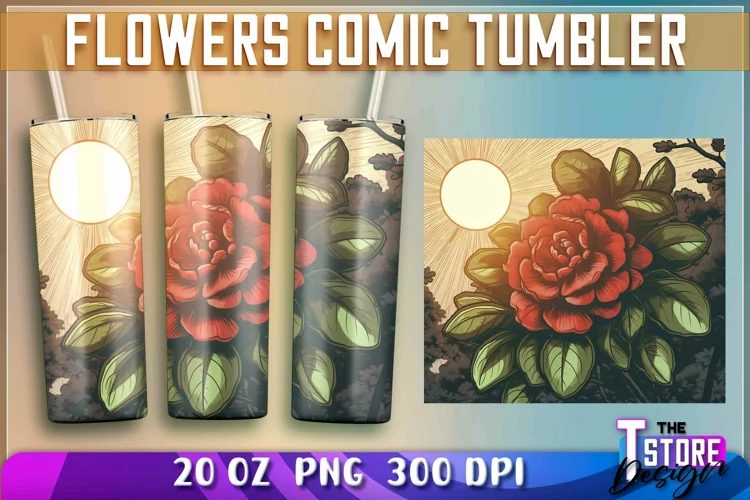 Flowers Comic Tumblers Wrap 20 oz. | Sublimation PNG Design
