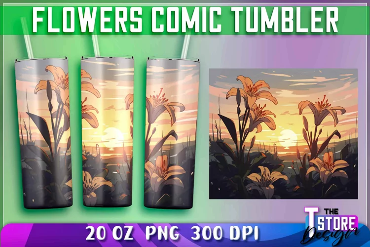 Flowers Comic Tumblers Wrap 20 oz. | Sublimation PNG Design