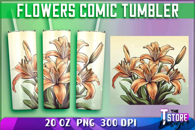 Flowers Comic Tumblers Wrap 20 oz. | Sublimation PNG Design