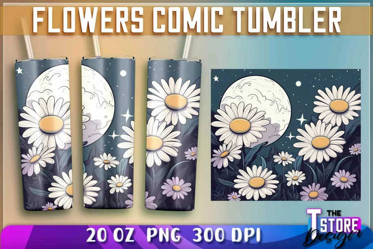 Flowers Comic Tumblers Wrap 20 oz. | Sublimation PNG Design