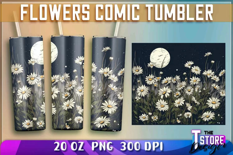 Flowers Comic Tumblers Wrap 20 oz. | Sublimation PNG Design