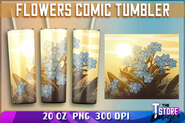 Flowers Comic Tumblers Wrap 20 oz. | Sublimation PNG Design