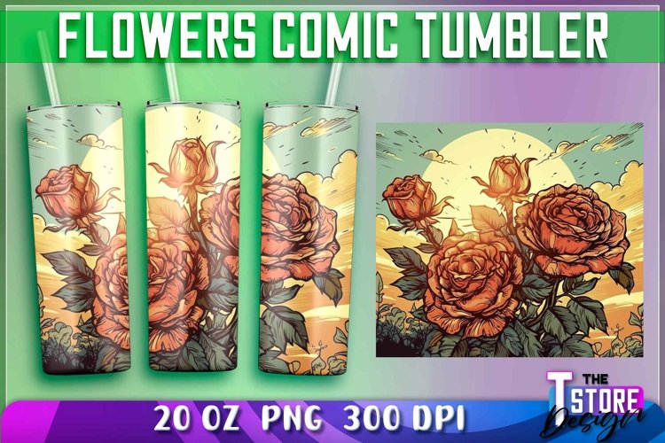Flowers Comic Tumblers Wrap 20 oz. | Sublimation PNG Design example image 1