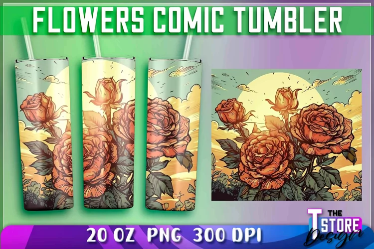 Flowers Comic Tumblers Wrap 20 oz. | Sublimation PNG Design