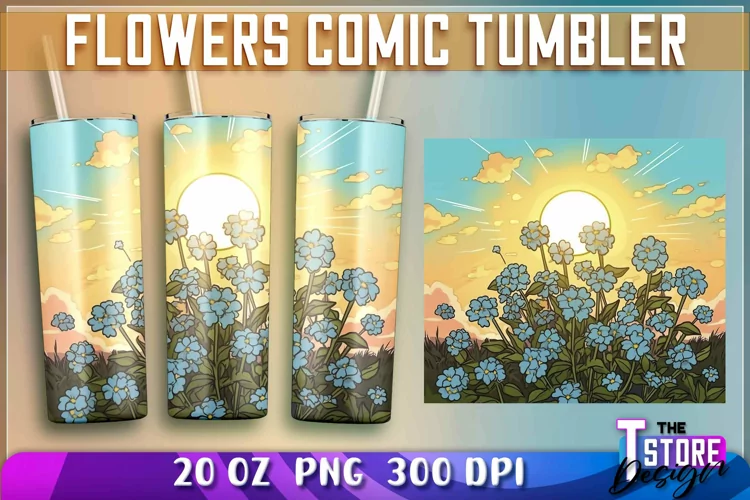 Flowers Comic Tumblers Wrap 20 oz. | Sublimation PNG Design