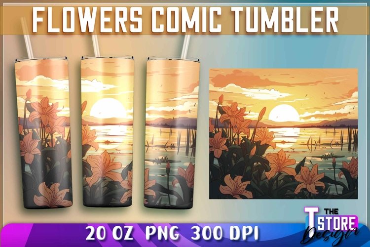 Flowers Comic Tumblers Wrap 20 oz. | Sublimation PNG Design