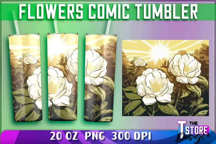 Flowers Comic Tumblers Wrap 20 oz. | Sublimation PNG Design