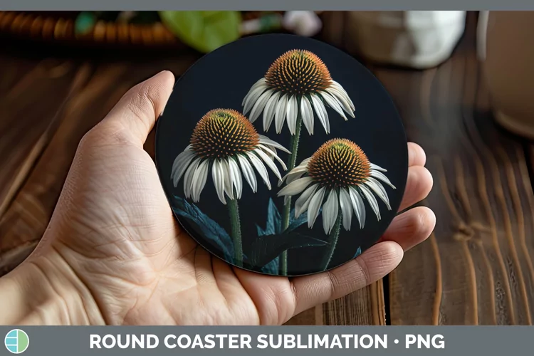 Flowers Coneflower Round Coaster Sublimation Coaster Designs