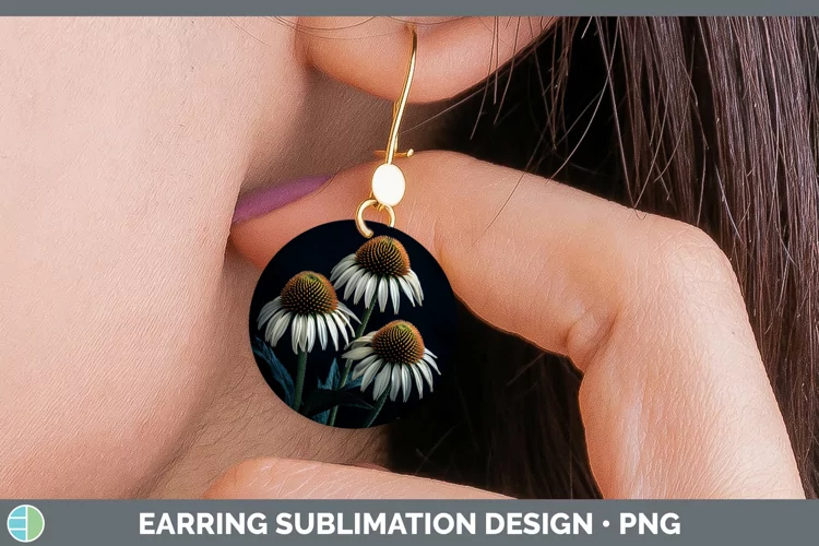Flowers Coneflower Round Earrings Sublimation Earrings Desig
