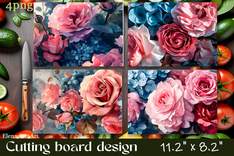 Flowers Cutting Board Sublimation. Vintag Cutting Board