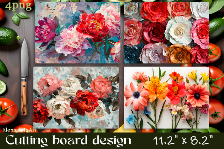 Flowers Cutting Board Sublimation. Vintag Cutting Board