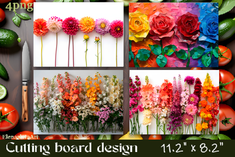 Flowers Cutting Board Sublimation. Vintag Cutting Board