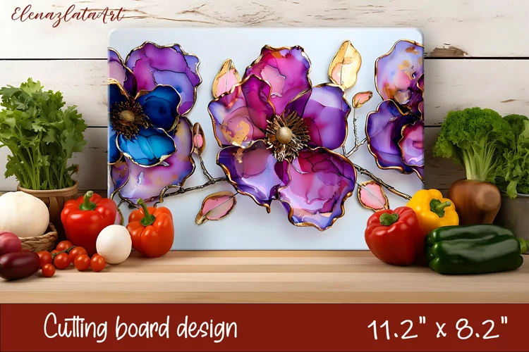 Flowers Cutting Board Design. Glass floral sublimation