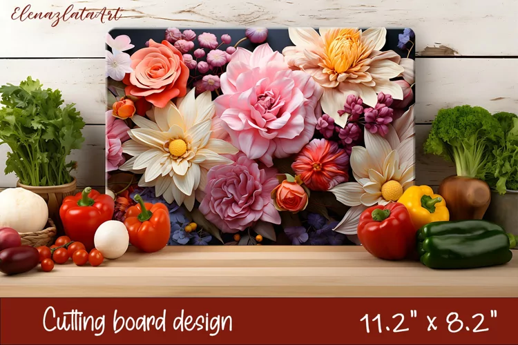3d Flowers Cutting Board Design | Cutting Board PNG